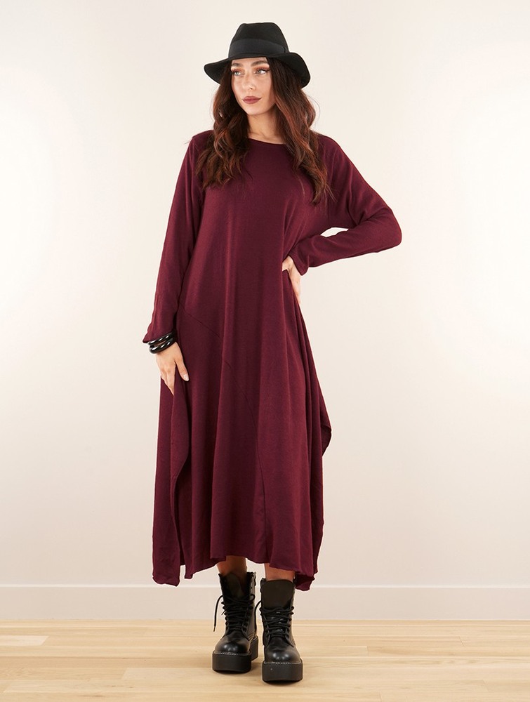 Toonzshop Wasilah Long Sweater Dress Jurk Dames Wine | PR1078295