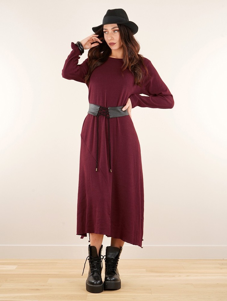 Toonzshop Wasilah Long Sweater Dress Jurk Dames Wine | PR1078295