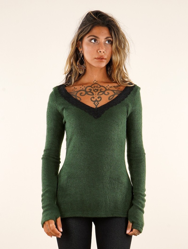 Toonzshop Ysälys Reversible Crochet-neck Sweater Trui Dames Groen | RX6280593