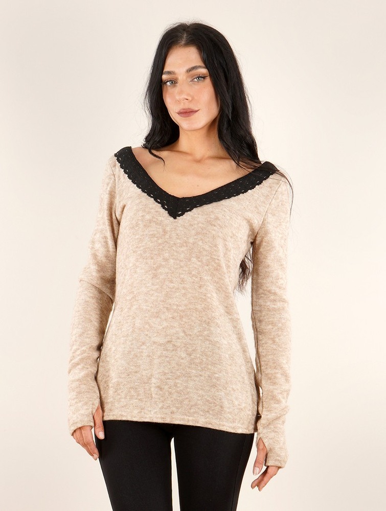 Toonzshop Ysälys Reversible Crochet-neck Sweater Trui Dames Beige | ON2098561