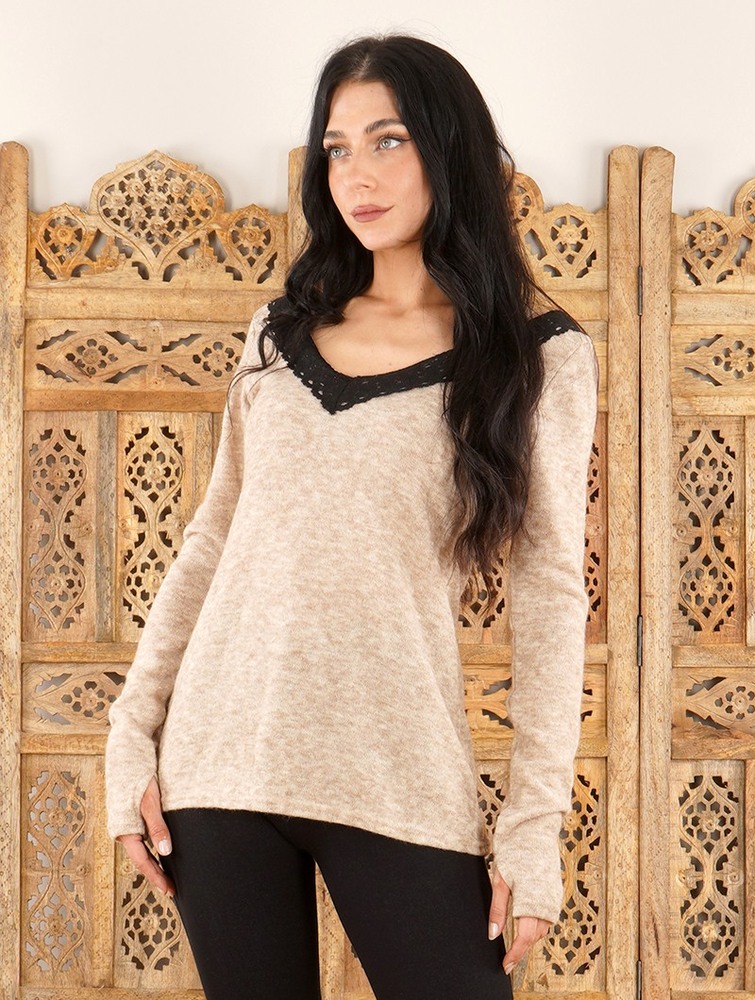 Toonzshop Ysälys Reversible Crochet-neck Sweater Trui Dames Beige | ON2098561